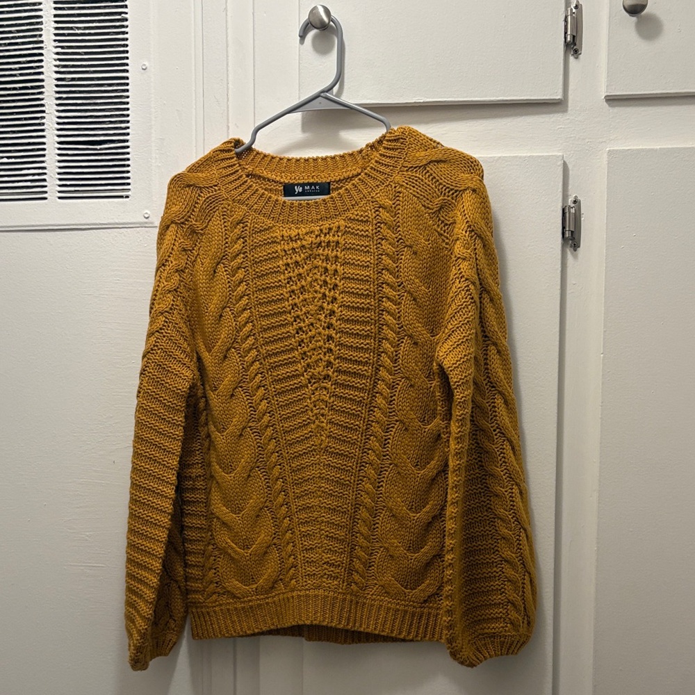 Elegant Mustard Cable Knit Sweater